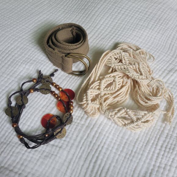 Lot of 3 Boho Belts Macrame Beaded D-Ring Rivets Womens Small Bundle - Picture 2 of 6